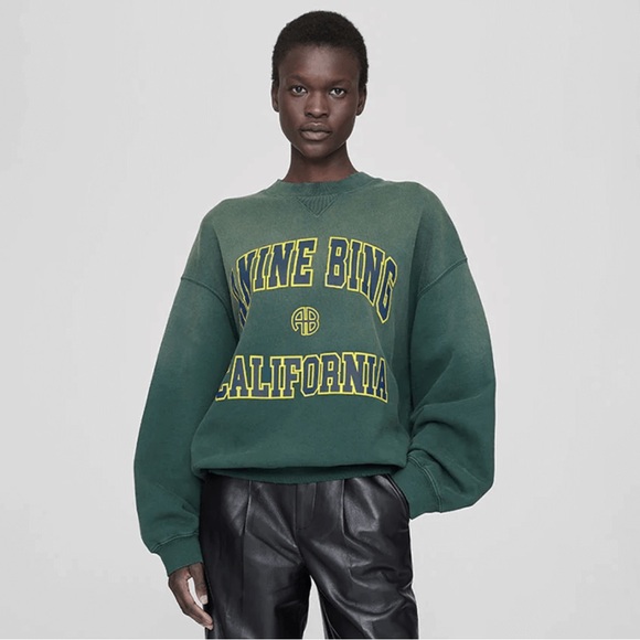 Anine Bing Jaci Sweatshirt in Washed Faded Green Size Medium - Picture 7 of 12